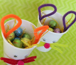 Two teams, arranged in lines at the opposite end of the classroom from an easter egg card pool. Kids Crafts Easter Bunny Treat Cup The Taylor House