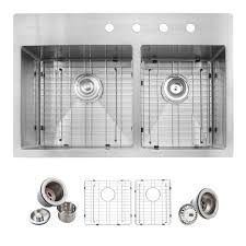 Farmhouse apron front fireclay 33 in. Glacier Bay Drop In Stainless Steel 33 In 4 Hole Double Bowl 60 40 Kitchen Sink Kit In Satin 4168f The Home Depot Kitchen Sink Single Bowl Kitchen Sink Sink