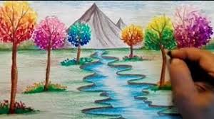 Flash card picturing spring like april. How To Draw Spring Season Scenery How To Draw River Landscape For Kids Youtube
