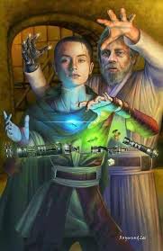 Luke Assisting Rey In The Construction Of What Appears To Be A Dual Crystal Double Bladed Lightsaber Star Wars Art Star Wars Artwork Star Wars Episodes