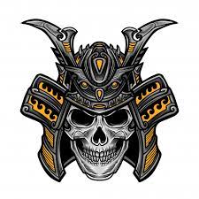 Samurai Skull Head Vector Seni Jepang Gambar Tato Seni Tengkorak