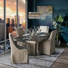 Modern skirted dining room chair with loose cushions and wheels. Kendall Skirted Dining Chair Timber Kendall Dining Room Inspiration Dining Room Inspiration Z Ga Dining Chairs Custom Dining Room Dining Room Furniture