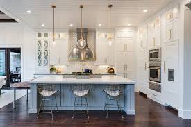 The separate ceiling helps to create a more industrial feel, while making the space seem. Lowes Oceanside For Transitional Kitchen Also Gold Wire Pulls Gray Kitchen Island Shiplap Ceiling Three Gold Globe Pendant Lights White And Gold Backsplash Wire Barstool Finefurnished Com