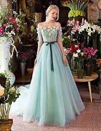 229 99 Ball Gown Off Shoulder Court Train Lace Tulle Formal Evening Dress With Beading Appliques Crystals By Prom Dresses With Sleeves Prom Dresses Long With Sleeves Tulle Party Dress