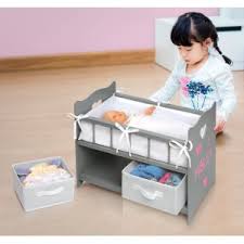 The crib pad, bumper, blanket and pillow have white stars on a pink. Amazon Com Doll Crib With Two Baskets And Free Personalization Kit Fits American Girl Dolls Gray White Toys Games