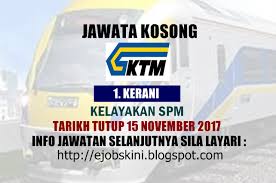 Jawatan kosong terkini kereta api tanah melayu ktmb. Jawatan Kosong Sebagai Kerani Keretapi Tanah Melayu Berhad Ktmb 15 November 2017