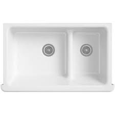 What is cast iron kitchen sink? Kohler Whitehaven Smart Divide Self Trimming Farmhouse Apron Front Cast Iron 36 In Double Bowl Kitchen Sink In White K 6427 0 The Home Depot Double Bowl Kitchen Sink Sink Kitchen Sink Remodel