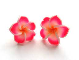 Frangipani Plumeria Neon Pink And Tangerine Hawaiian Flower Flower Studs Flower Earrings Studs Blossom Jewelry