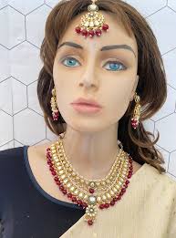 Kundan Long 2 Layered Ruby Color Necklace Jhumka Earrings,chandbali Maang  Tikka,indian Bollywood Wedding,pakistani/punjabi Jewelry