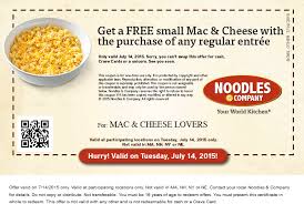 Free Mac Cheese With Your Entree Tuesday At Noodles Company Noodles And Company Mac And Cheese Cheese Day