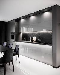 Silver accents in the fixtures, appliances, and barstools adds visual this stunning kitchen breaks up the white and grey theme with the addition of a striking pale green tile backsplash. Make Your Kitchen Sparkle Like This Gorgeous Photo With Rauvisio Brilliant Cabi Kitchen Interior Design Modern Modern Kitchen Interiors Interior Design Kitchen