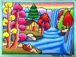 Selain teknik gradasi, ada juga teknik lain yang memadukan beberapa warna untuk menghasilkan warna yang diinginkan. Cara Mudah Menggambar Pemandangan Air Terjun Beserta Gradasi Warna Oilpastel Youtube Pemandangan Cara Menggambar Gambar