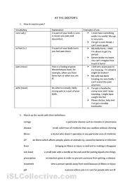 A Worksheet On Health Related Vocabulary For Intermediate Level Vocabulary Body Hurts Doctor