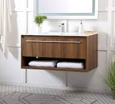 12 Open Shelf Bathroom Vanities That Are Both Chic And Practical Hunker In 2021 Floating Vanity Floating Bathroom Sink Single Bathroom Vanity