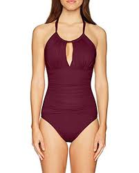 Kenneth Cole High Neck Keyhole Halter One Piece Swimsuit In