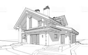 3d Render Sketch Of Modern Cozy House In Chalet Style For Sale Or Cozy House Chalet Style Architecture Images