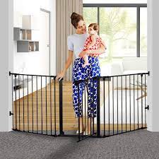 Auto Close Foldable Baby Gate With Door For House Stair Doorways Hallways 80 X 33 Baby Gate For Boys And Girls Black Walmart Com