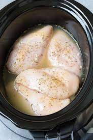 Pour chicken broth and seasonings over chicken. Easy Crockpot Shredded Chicken Kristine S Kitchen