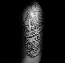 Tattoos speak of one's attitude, thoughts, and feelings, which is the motivation behind why tattoo craftsmanship has been controlling people's hearts for a long time. 40 Time Waits For No Man Tattoo Designs For Men Quote Ink Ideas