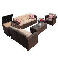 Strap patio furniture is a type of traditional patio furniture that's been stylishly updated for today's modern outdoor living styles. Super Patio Patio Furniture 8 Piece Outdoor Furniture Set Wicker Sectional Furniture With Storage Table Beige Cushions Three Red Pillows Brown Wicker Buy Online In Dominica At Dominica Desertcart Com Productid 59949390