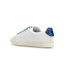 Saint Laurent Leather Glitter Lips Sneakers White Blue Lyst