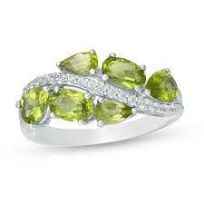 Peridot And Lab Created White Sapphire Wave Ring In Sterling Silver Size 7 Zales Outlet