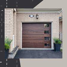 Planks Contemporary Faux Wood Garage Door In Dark Oak Accents Contemporary Garage Doors Garage Door Design Garage Doors