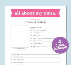 All About My Nana Kid S Worksheet Grandma Birthday Mother S Day Printable For Nana Easy Grandparent Gift Nana Gift Nana Printable Father S Day Printable Easy Father S Day Gifts Teacher Printable