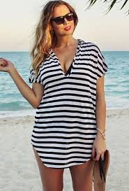 Black And White Striped Swimsuit Cover Up Black And White Plus Size Mesh Stripe Tunic Plus Size Feminino Roupas Plus Size Moda