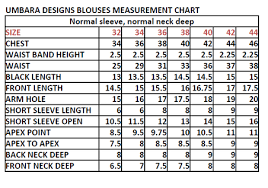 Size Chart And Measurements Umbara Designs