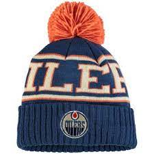 Edmonton Oilers Reebok Team Cuffed Knit Hat With Pom Royal Hats Knitted Hats Edmonton Oilers