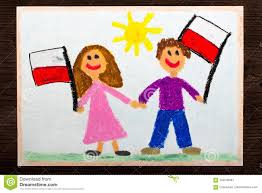 Rysunek dziecka nieśmiałego, lękliwego będzie zdecydowanie delikatny, a malowane być może nie widzimy tego na co dzień, bo nasza pociecha bardzo kocha swojego tatę, ale może odczuwać na. Kolorowy Rysunek Usmiechnieci Dzieci Chlopiec I Dziewczyna Macha Polskie Flaga Obraz Stock Obraz Zlozonej Z Dzieci Dzien 104545081