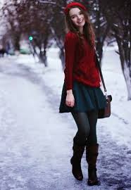 Women S Red Cable Sweater Teal Skater Skirt Dark Brown Leather Knee High Boots Burgundy Leather Satchel Bag Preppy Outfits Fashion Outfits Outfits