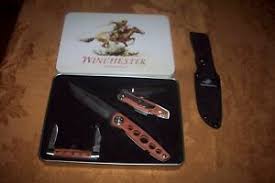 Well you're in luck, because here they come. Winchester Limited Edition 2009 Wood Handle Knife 3piece Set In Collector S Tin Ebay