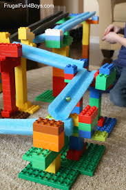 Stem Building Challenge For Kids Lego Duplo And Pool Noodle Marble Run Frugal Fun For Boys And Girls Lego For Kids Lego Activities Lego Duplo