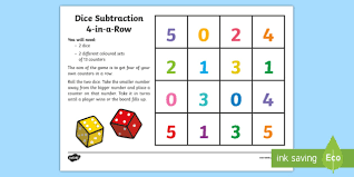 Upon completion of this math practice activity, children will become more confident and proficient in basic subtraction facts. Four In A Row Dice Subtraction Game Teacher Made