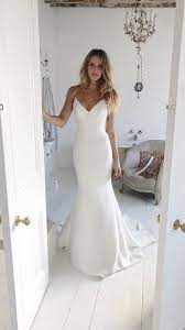 32 Beach Wedding Dresses Perfect For A Destination Wedding Simple Wedding Dress Thin Straps Wedding Gow Wedding Dresses Satin Wedding Dresses Mermaid Dresses