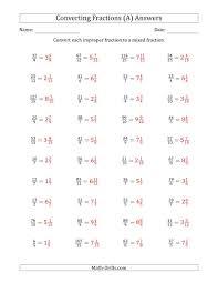 The Converting Improper Fractions To Mixed Fractions A Math Worksheet Page 2 Improper Fractions Mixed Fractions Fractions