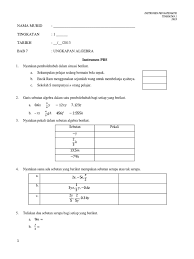Latihan topikal matematik tingkatan satu. Nama Murid Tingkatan 1 Tarikh 2013 Bab 7 Ungkapan Algebra