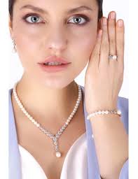 Lulu Jewelery Rose Plated Pearl Diamond Silver Set LL0123