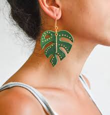 Monstera Leaf Earringstropical Earringsmonstera Etsy Ceramic Earring Big Earrings Clay Earrings
