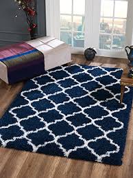Soft and plush to walk on perfect for your home office also living room dining room kitchenbedroomentrancehallwaymade in turkey wool blend machine made area rug with jute backing these rugs will naturally resist stains fading soil. Delphia Rugs Modern Moroccan Trellis Design Thick Shag Pile Floor Rug 5x7 Navy Blue Amp White For Living Room Dining Area And Bedroom Buy Online In Gambia At Gambia Desertcart Com Productid 59422390