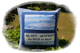 Maritime Pillow Flat German Text Pillow Case Blue Maritim Patterned Embroidered Maritime Gift Garden Beach Basket Holiday In 2020 Beach Basket Garden Bench Beautiful Decor