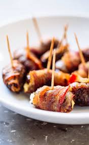 Bacon Wrapped Dates With Goat Cheese Pinch Of Yum Recipe Yummy Appetizers Bacon Wrapped Dates Appetizer Recipes