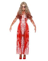 Silk roses with silk ribbon with droplets of blood. Bloody Prom Queen Costume For Halloween Parties Horror Shop Com