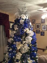 Blue White And Silver Deco Mesh Christmas Tree I Am A Dallas Cowb Blue Christmas Tree Decorations Silver Christmas Decorations Dallas Cowboys Christmas Tree