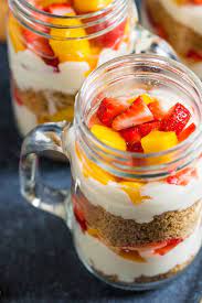 Strawberry And Mango Cheesecake Jars Recipe Cheesecake In A Jar Mango Cheesecake Mango Dessert