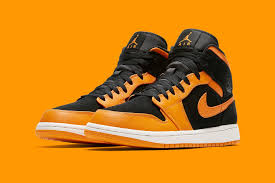 Air jordan 1 electro orange color: The Air Jordan 1 Mid Receives A Shattered Backboard Like Orange Peel Colorway Black Nike Shoes Air Jordans Orange Shoes