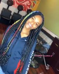 Black And Rainbow Jumbo Box Braids Pinterest Laashai Camariiiiii Video Black Box Braids Feed In Braids Hairstyles Box Braids Hairstyles