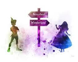 Alice Au Pays Des Merveilles Peter Pan Inspire Illustration Art Print Panneau Disney Art Mural Decoration Chamb Disney Art Neverland Art Disney Wallpaper